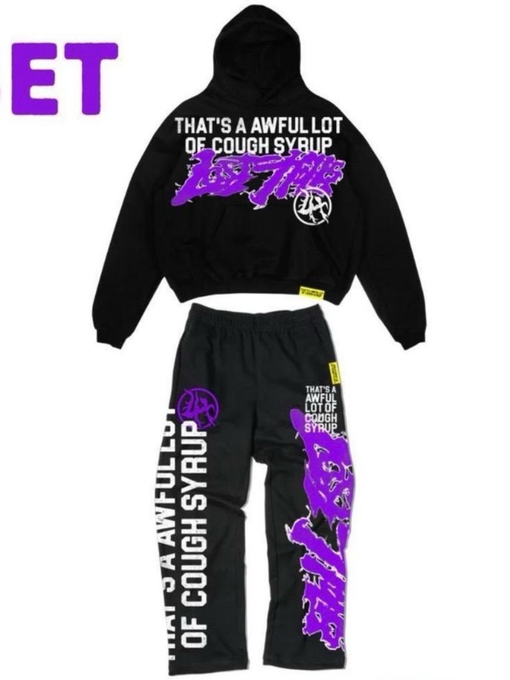 Men's Black & Purple Graphic Hoodie and Sweatpants Set - Streetwear Tracksuit